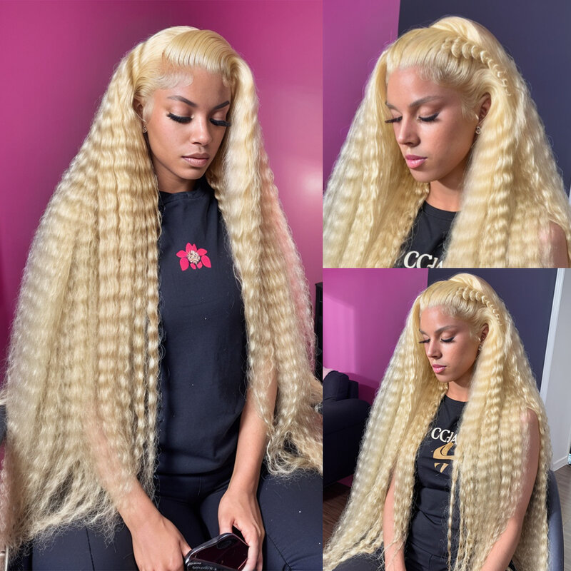 Honey Blonde Frontal Lace Wig para Mulheres, HD Transparente, Onda Profunda, Encaracolado, Cabelo Humano Colorido, 30 ", 38", 13x4, 13x6, 613