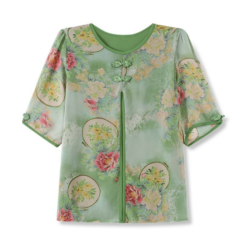 Camisa vintage falsa de duas peças para mulheres, tops com gola redonda meia manga, blusa solta, moda casual, roupas de verão, nova