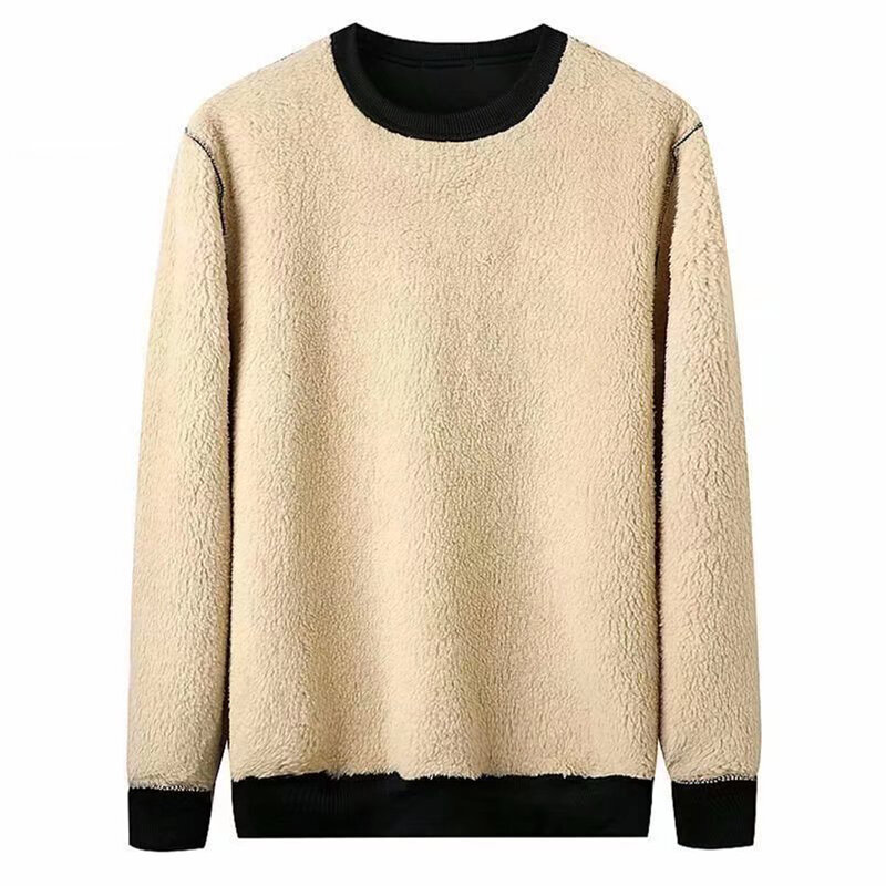 Zimowa męska podszyty polarem bluza Streetwear sweter z okrągłym wycięciem na szyi na co dzień jednolity kolor grube podkoszulki z długim rękawem
