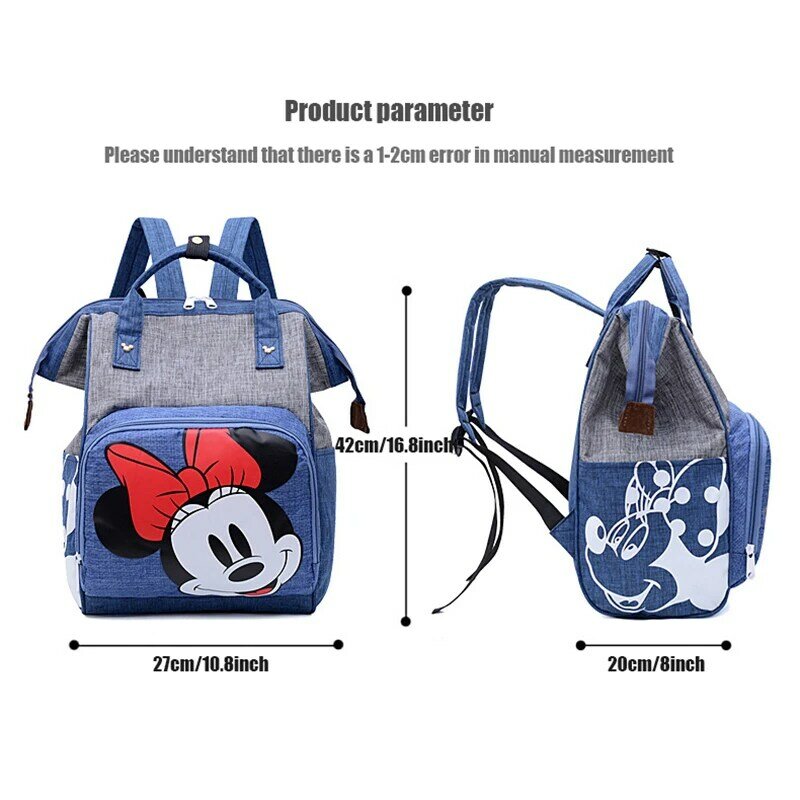 Disney Mickey Mouse fralda mochila impermeável, mamãe bolsa de maternidade, grande capacidade de armazenamento carrinho de bebê, bolsa de viagem