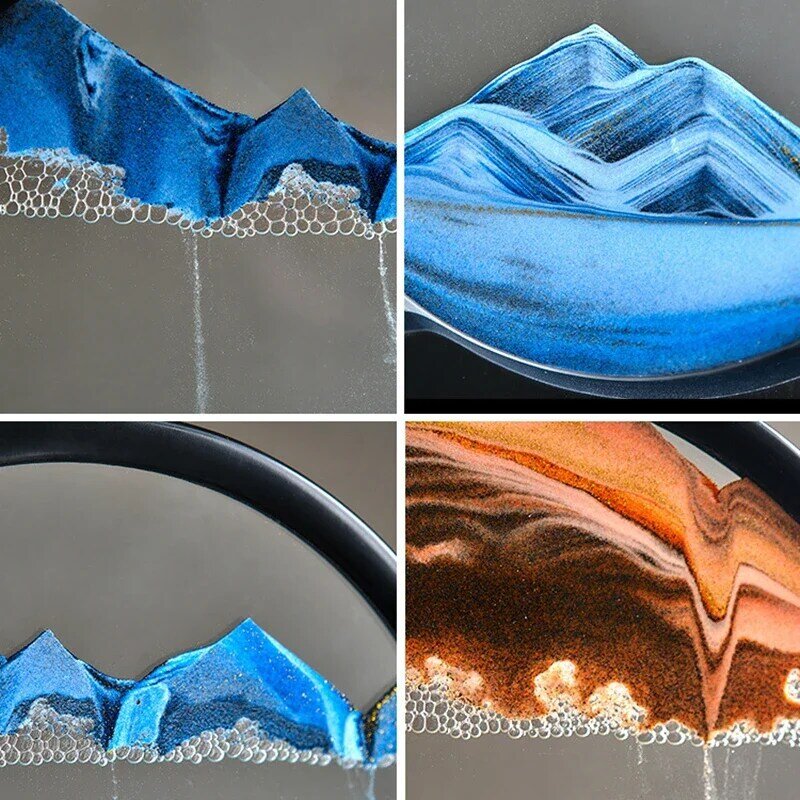 Imagen de Arte de arena móvil 3D, cristal redondo, paisaje de arena de aguas profundas, artesanía de arena movediza, pintura de arena corriente, regalo de decoración del hogar de oficina