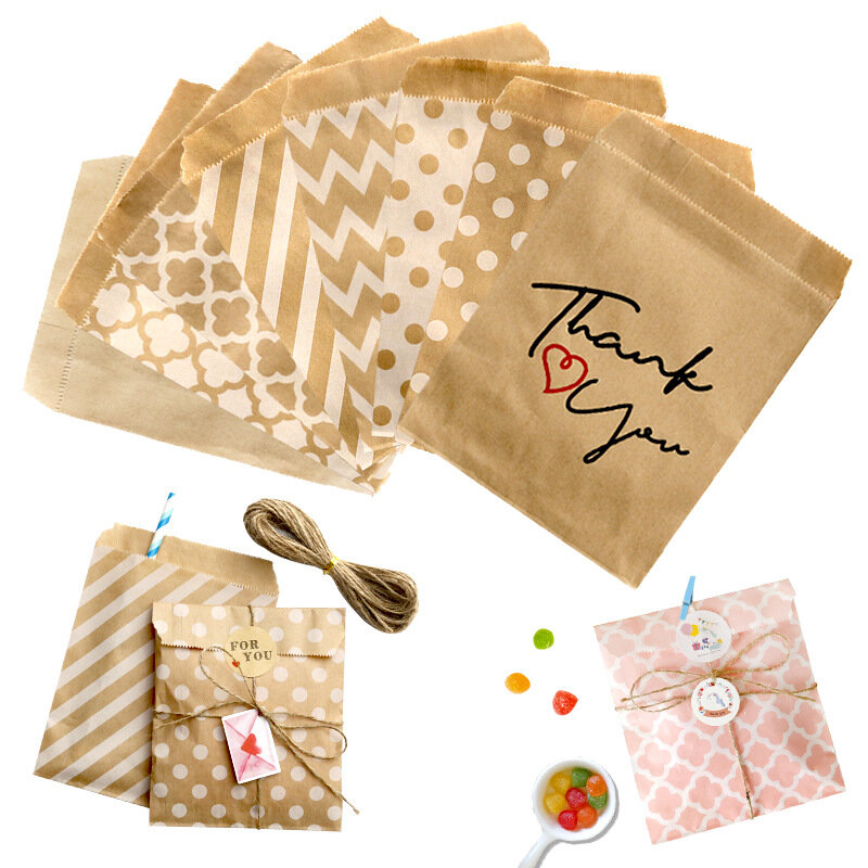 25 pz/lotto 13x18cm sacchetti di carta Kraft trattare sacchetto di caramelle sacchetto del biscotto sacchetto di carta stampa a strisce a punti mini busta regalo regalo