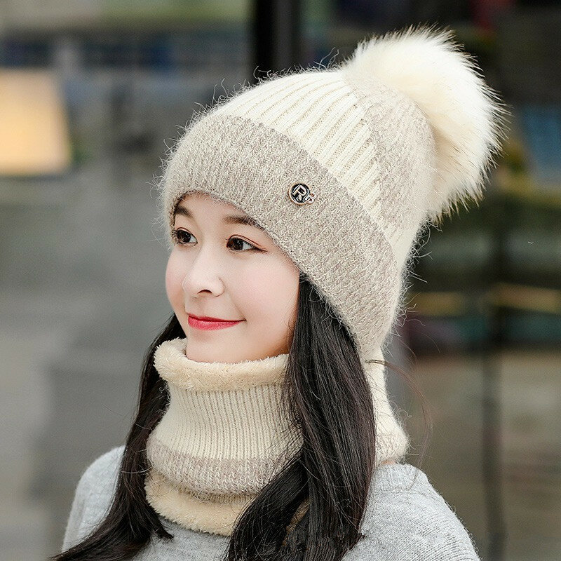 2-piece set of autumn and winter hats, fashionable plush woolen hats, warm and windproof cotton hats for cycling in winter