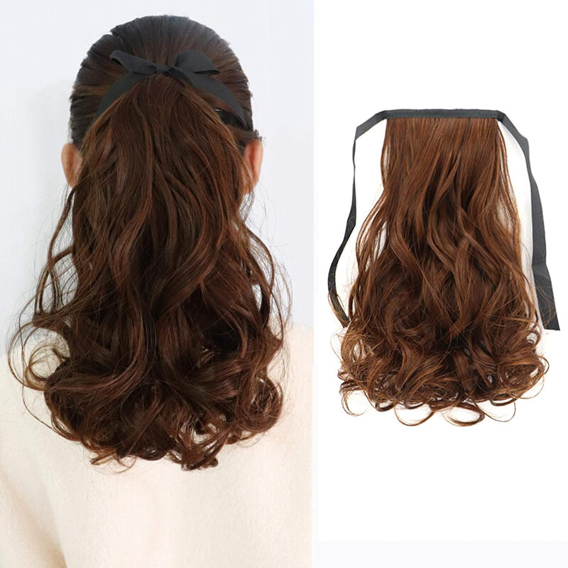 Fashion Fluffy Long Curly fibra sintetica coda di cavallo parrucca finta parrucca anteriore in pizzo pezzo di estensione parrucchino per donna uso quotidiano