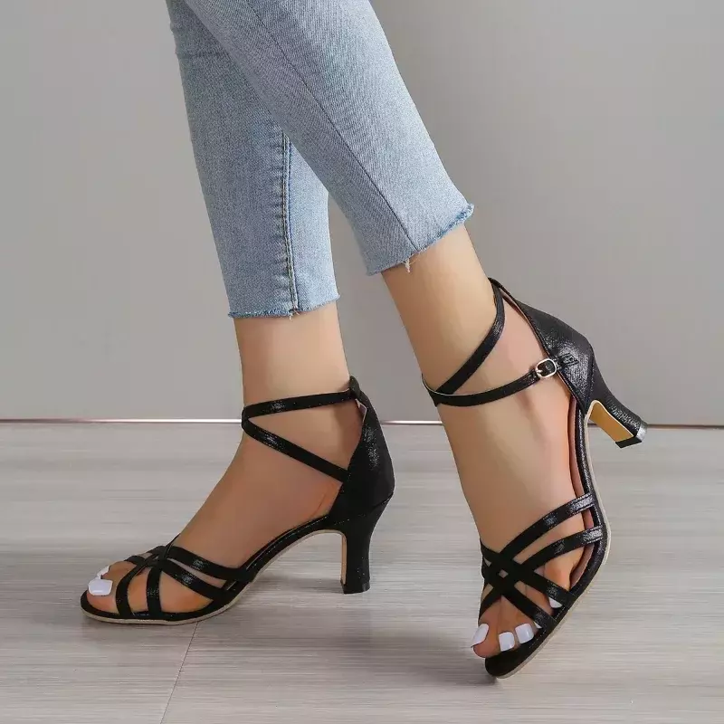 New Style Solid Color Sandal 2024 Fashion Women High Heels Casual One-word Buckle Fish Mouth Sandals Women's Women Shoes