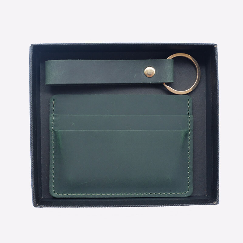 Porte-cartes et porte-clés en cuir véritable, coffret cadeau, porte-cartes en cuir de cheval Elin