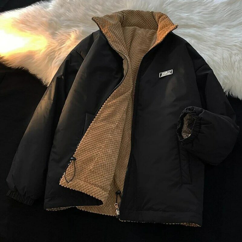 남성용 다운 코튼 코트 겨울 재킷, 짧은 리버시블 루즈 파카, 두껍고 따뜻한 아웃웨어, 레저 패션 오버코트, 2023 신상