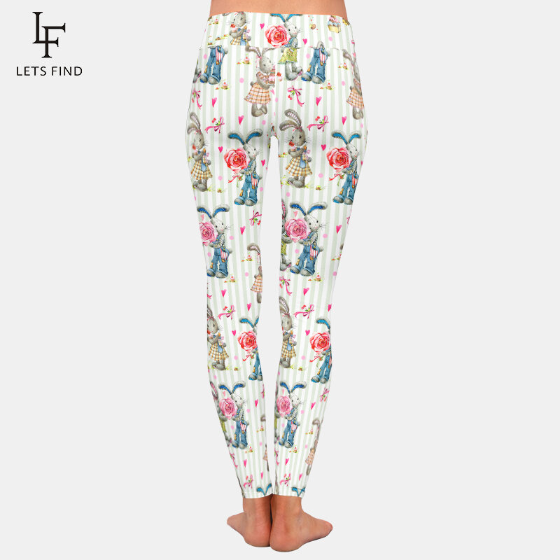LETSFIND-Leggings elásticos ajustados de cintura alta para mujer, pantalones cómodos y suaves con estampado de conejito bonito, novedad