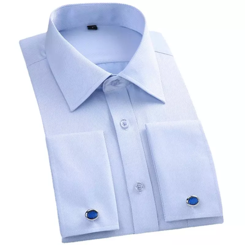 2024 Men French Cuff Dress Shirt Cufflinks  New White Long Sleeve Casual Buttons Male Brand Shirts Regular Fit Clothes