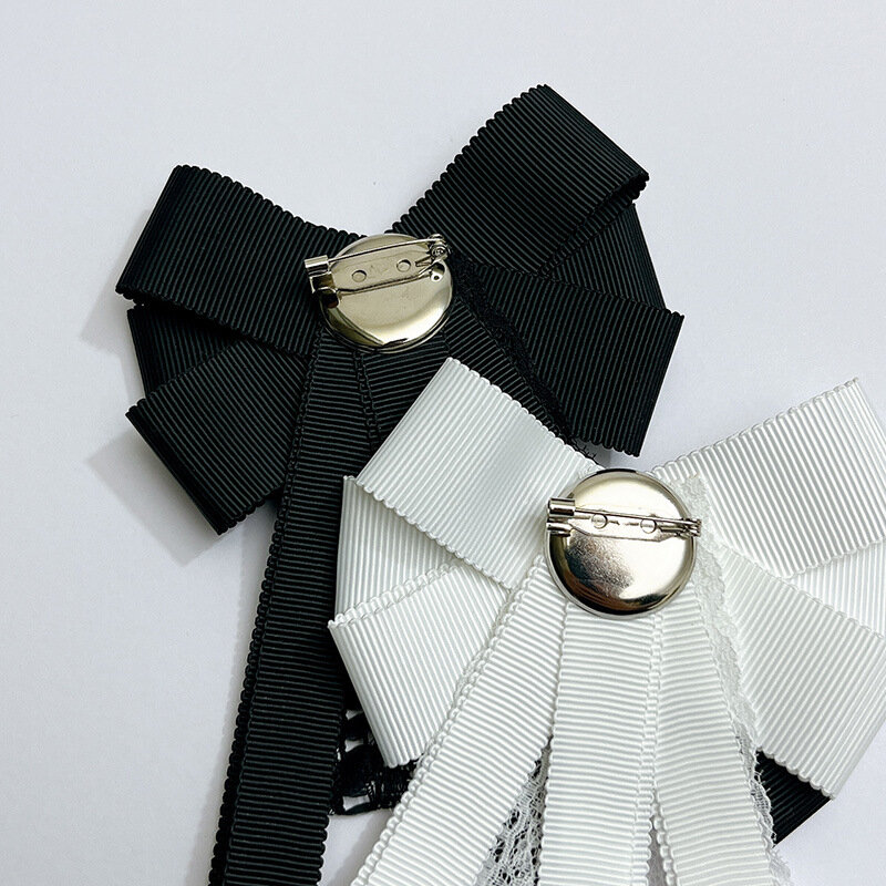 Broche de Lazo de cinta de encaje coreano para mujer, joyería hecha a mano, accesorios de camisa de traje, alfileres de flores de cuello de diamantes de imitación, regalos de moda
