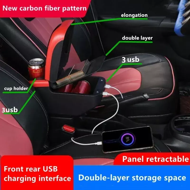 ใหม่สำหรับ Ford EcoSport ที่วางแขนในรถรายละเอียดภายในกล่องเก็บของอุปกรณ์เสริมรถยนต์คอนโซลกลาง USB 2013-2018