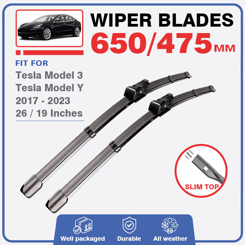 For Tesla Model 3 Y Front Wiper Blades Brushes Cutter Windscreen Accessories Windshield Wipers 26"+19" 2017 2018 2019 2020 2021