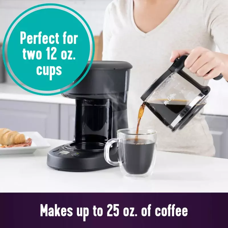 Mr.coffeeプログラマブルコーヒーメーカー、ミニ自家醸造、黒、5カップ、25オンス