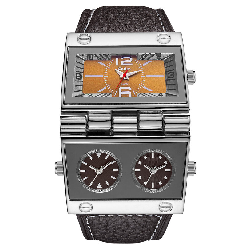 Модные часы Oulm с большим циферблатом и большим циферблатом, прямоугольные складные кварцевые часы из искусственной кожи, спортивные наручные часы