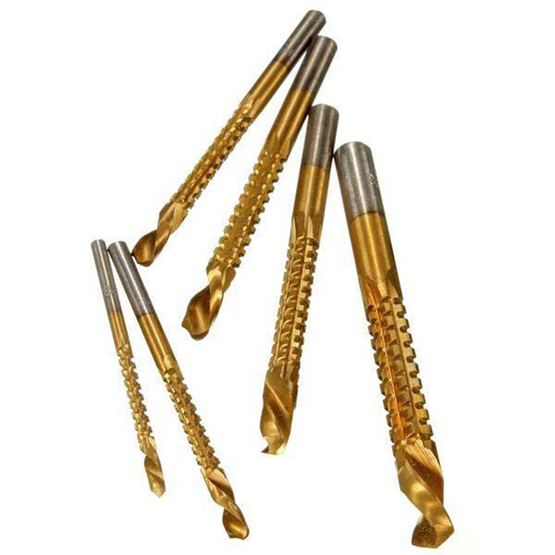 6 pieces of titanium alloy high quality electroplating high speed steel drill bit woodworking drilling wood cutting slot saw bit