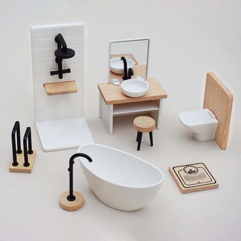 Simulação White Wash Basin para Dollhouse, Modelo de vaso sanitário, Móveis para decoração do banheiro, Fingir brinquedos para o bebê, 1/12