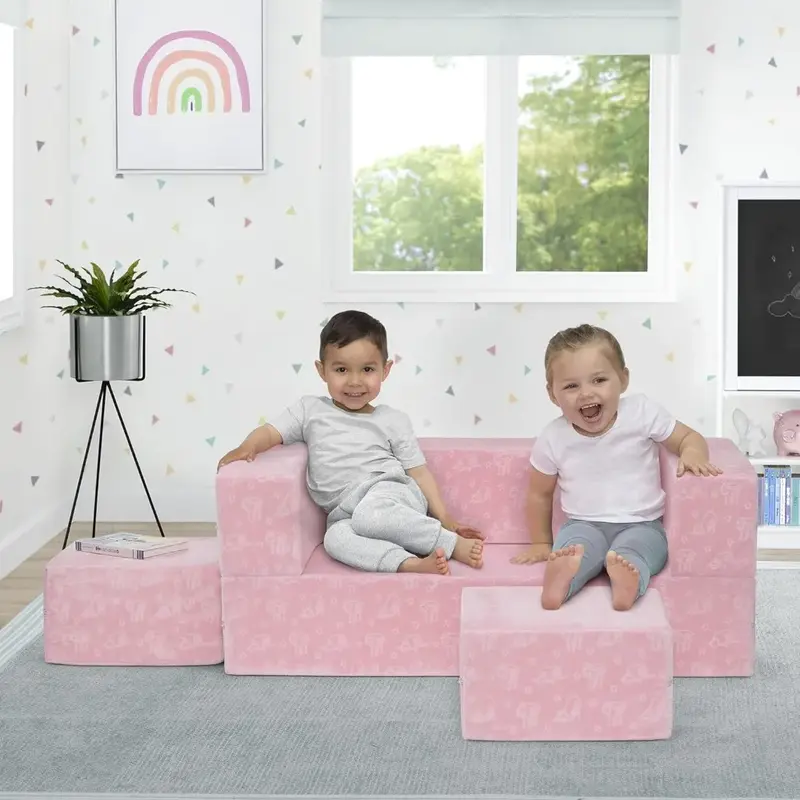 Sofa dla dzieci rozkładana sofa do zabawy, zestaw 3, różowy