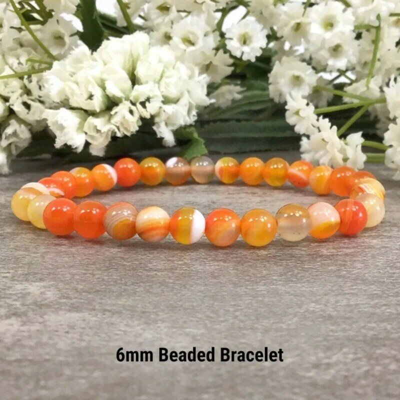 Orange Yellow Agate Bracelet Handmade Stretch Gemstone Bracelet Healing Balancing Holiday Gift For Women and Men 4/6m/8/10/12mm