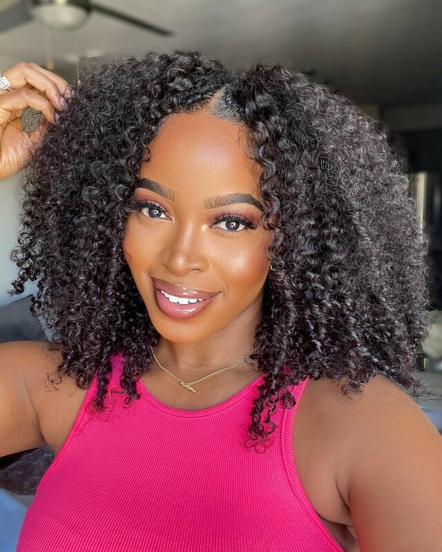 Kinky Curly V Part Wig Human Hair No Leave Out Thin Part Malaysian Hair Wigs for Women 250 Density Afro Curly Glueless U Part Wi