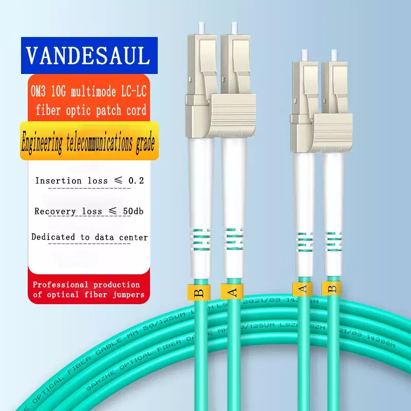 Cavo in fibra ottica VANDESAIL LC-LC OM3 | Cavo Patch in fibra multimodale Duplex 10G, 0.2-4m (0.65-12,8 piedi)