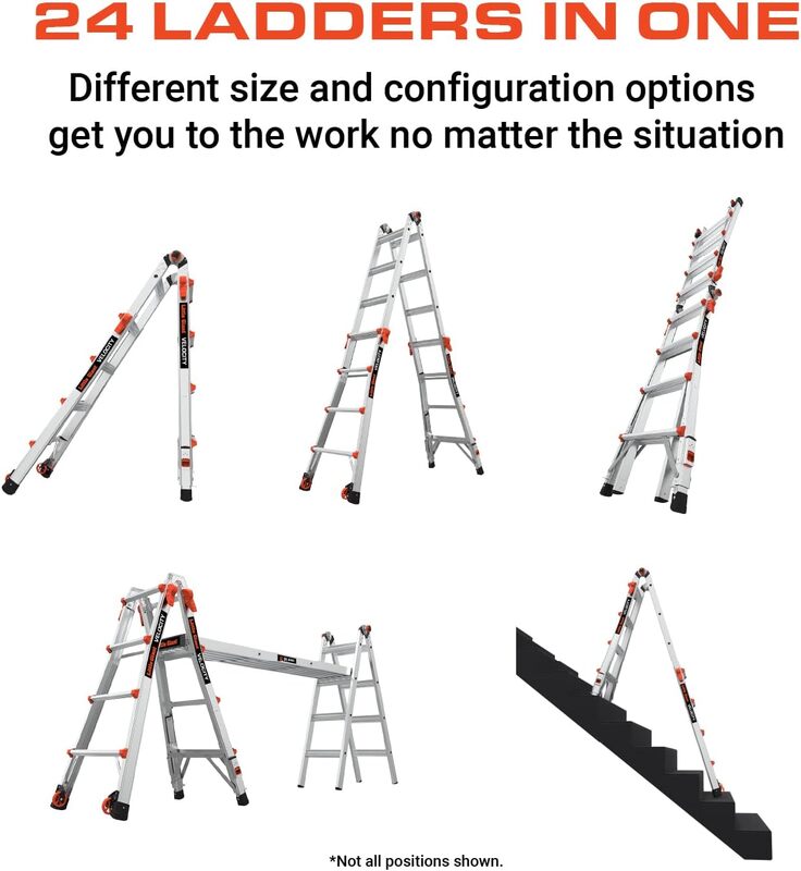 Kleine Gigantische Ladders, Snelheid Met Wielen, M17, 17 Ft, Multi-Positie Ladder, Aluminium, Type 1a, 300 Lbs Gewicht,