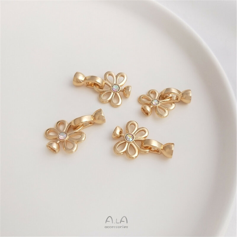14K oro fiore coda di pavone perla fibbia collana fai da te fibbia collegamento fibbia ciondolo accessori coda fatti a mano B948