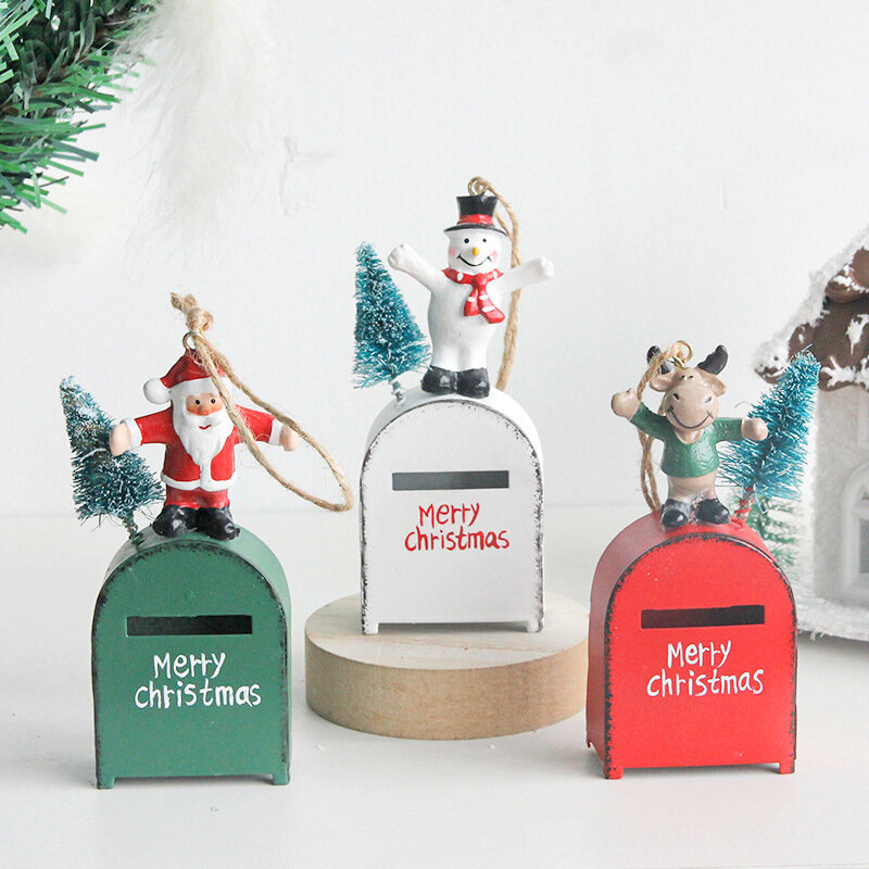 Kotak surat natal perhiasan kreatif Retro besi seni pohon Natal liontin mengatur alat peraga liontin dekorasi Natal