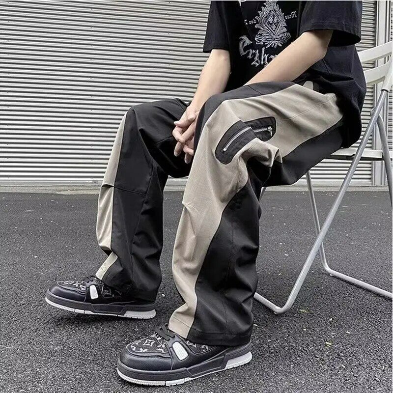 Classic Street Casual Pants Men's Trendy Zippered Workwear Pants Trend Loose Fashion All-match Color Matching Male Pants