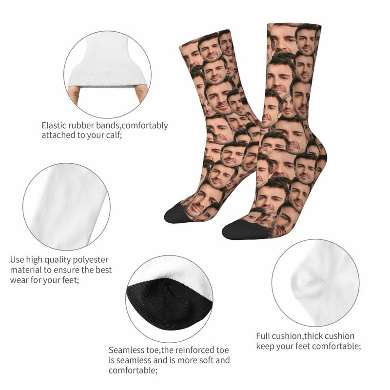 Fernando Alonso Head Design Crew Socks Product for Unisex Cozy Crew Socks