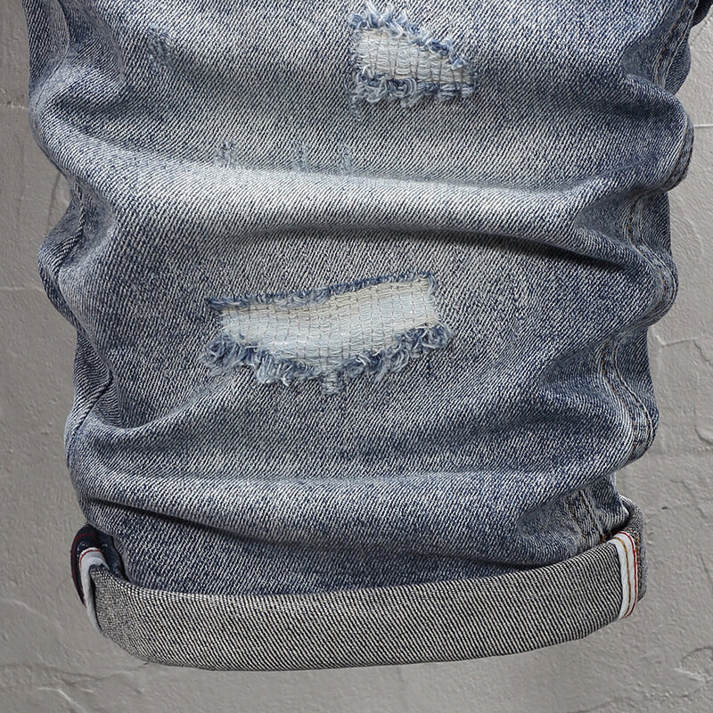 Shorts jeans retrô lavado com elástico azul masculino, jeans designer vintage, casual, verão, moda da moda