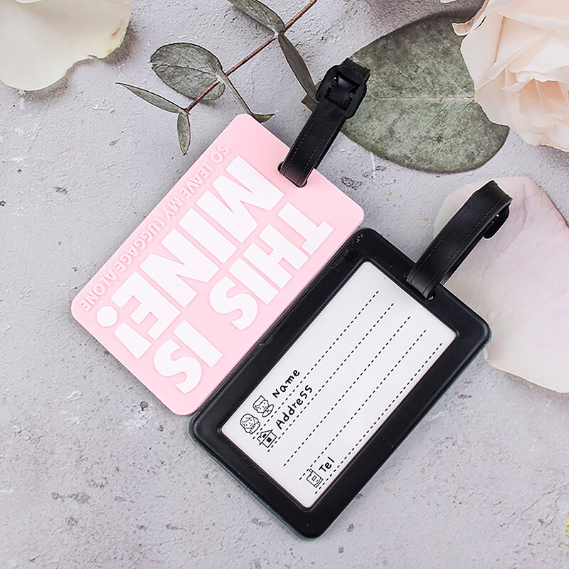 PVC Boarding Identification Tags THIS IS MINE Reminder Slogan Cartoon Letter Luggage Tags For Travelling Air Plane Check-in Tags