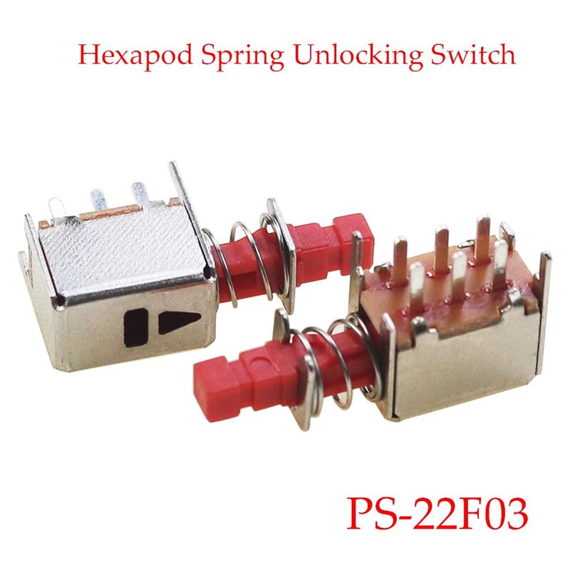 PS-22F03 Right Angle PCB Latching Push Button Switch with Cap DPDT Double Pole Self/No-Locking Key Power Switches 6Pin A03