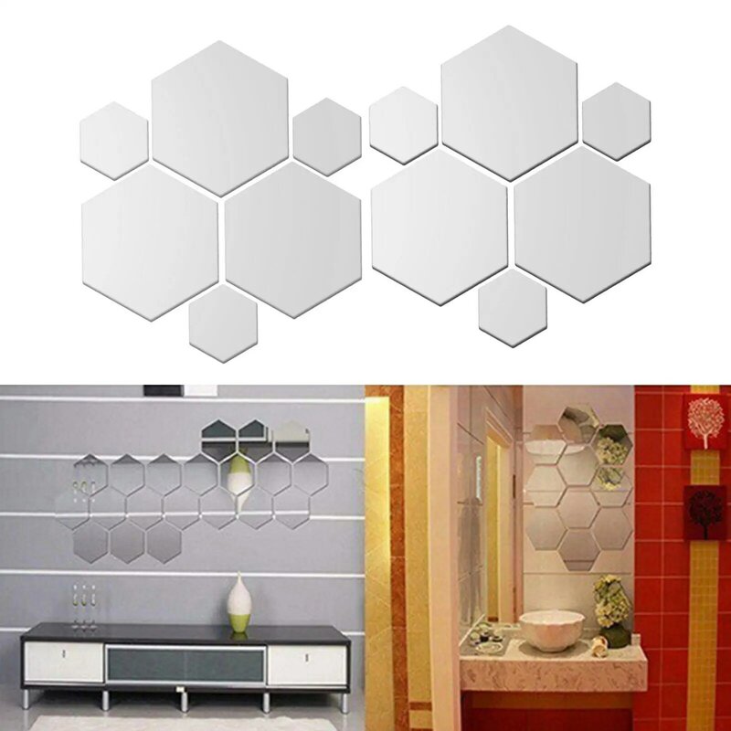 Pegatinas de pared de espejo 3D extraíbles para decoración de dormitorio y sala de estar, paquete de 2 a 4, 12 unidades