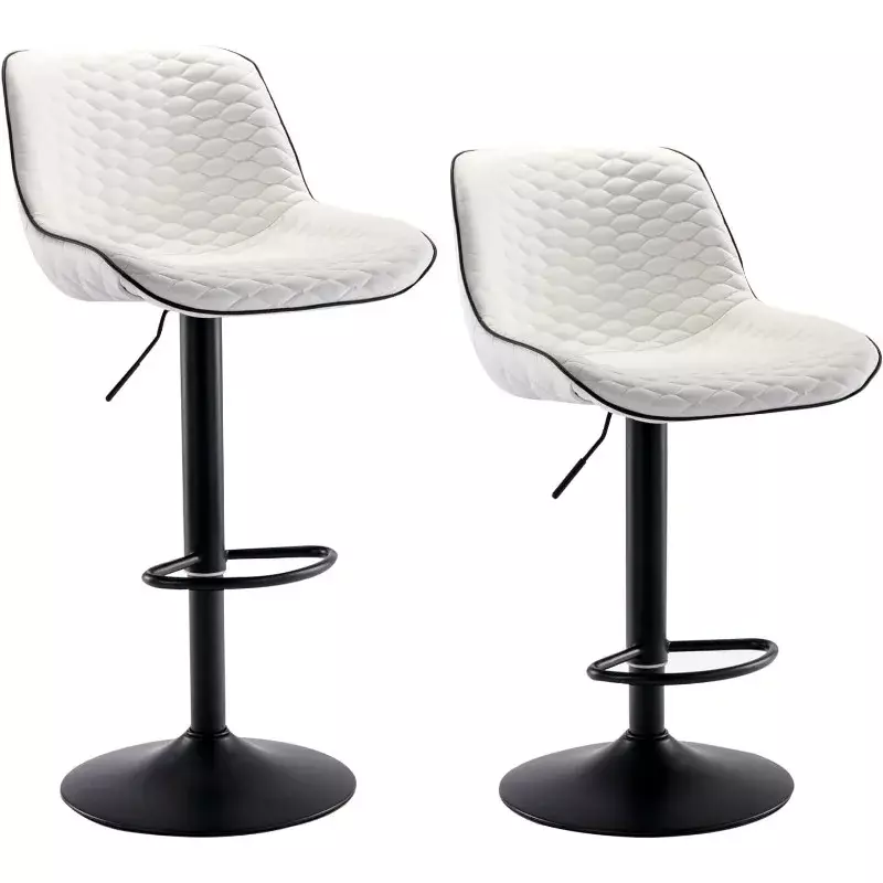 BOUSSAC-Taburetes de Bar con respaldo, taburete alto ajustable de cuero de imitación, altura de mostrador giratorio moderno, sillas de Bar, Juego de 2