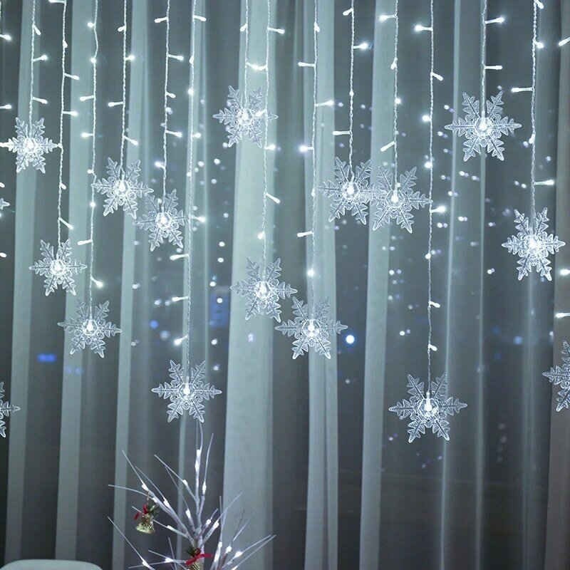 Christmas Light Led Snowflake Curtain Icicle Fairy String Lights Outdoor Garland Home Party Garden New Year Decoration