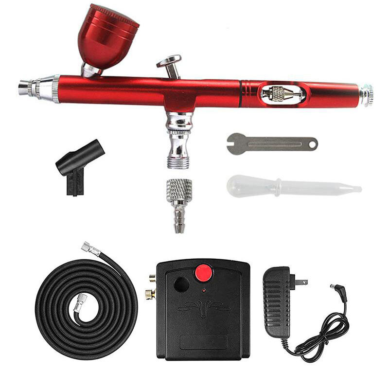 Airbrush and Compressor Kit Dual Action with Push Switch Cleaning Tool 7cc 0.3mm Aerógrafo for Model Cake Painting Nail Ar