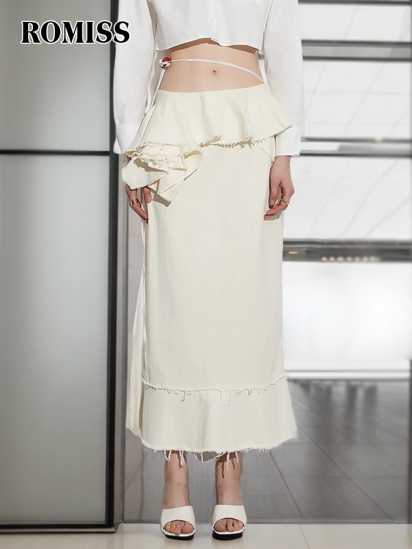 ROMISS-Patchwork sólido feminino com babados de cintura alta, emendados com renda, moda feminina minimalista, roupas casuais, novo