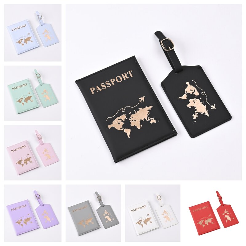 2024 New PU Map Pattern Passport Covers Luggage Tag Set Passport Protector Luggage Tags Passport Wallet Flight Ticket Clip