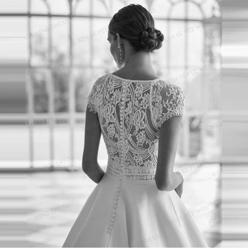 2024 Boho High Neck Wedding Dresses Women's Sexy A-Line Lace Appliques Backless Sleeveless Satin For Bridal Gowns Vestidos Novia