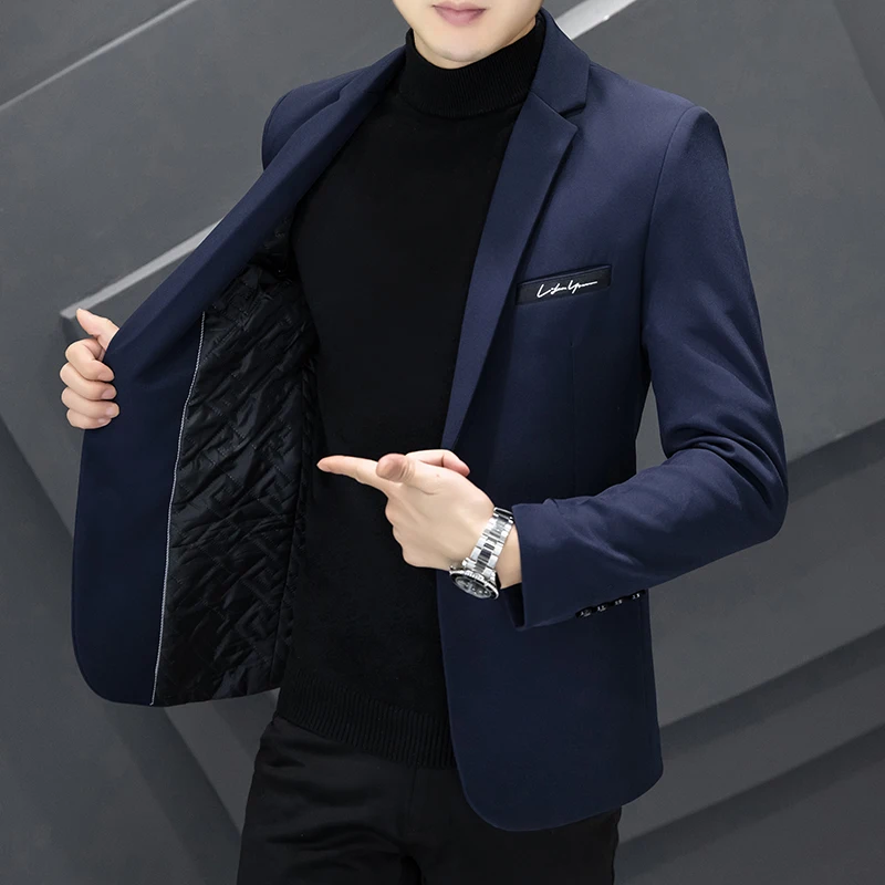 Plus bawełniany pogrubiony męski garnitur biznesowy płaszcz na co dzień Top koreańska wersja modnego męskiego twarzowy garnitur Yuppie