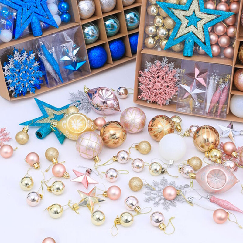 Christmas Tree Balls Set, Estrela, Floco de Neve, Pingentes Grandes, Ornamento Suspenso, Decorações para Casa, Ano Novo, 73 Uns, 2024