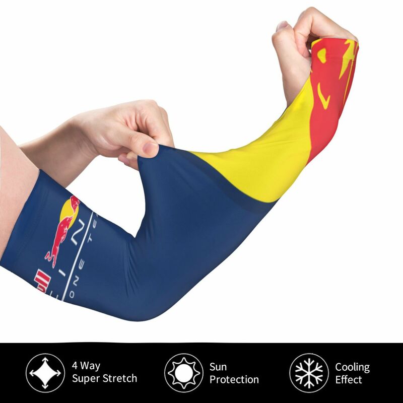 Sports Red Double-Bull Arm Sleeves Summer Sun UV Protection Ice Cool Cycling Running Fishing Climbing Driving Arm Cover Warmers