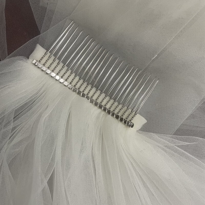 Foto real véu de noiva brilho em pó spray uma camada catedral casamento véu branco/marfim mão costurado pente metal