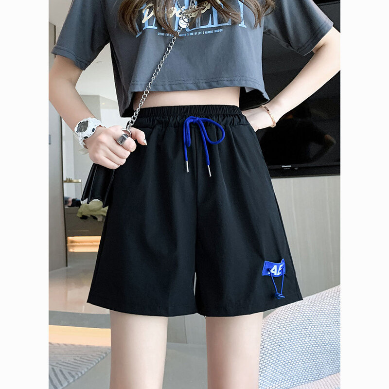 Fashion Spliced Pockets Elastic Lace Up High Waist Shorts Female Clothing 2024 Summer New Loose Solid Color Casual Shorts