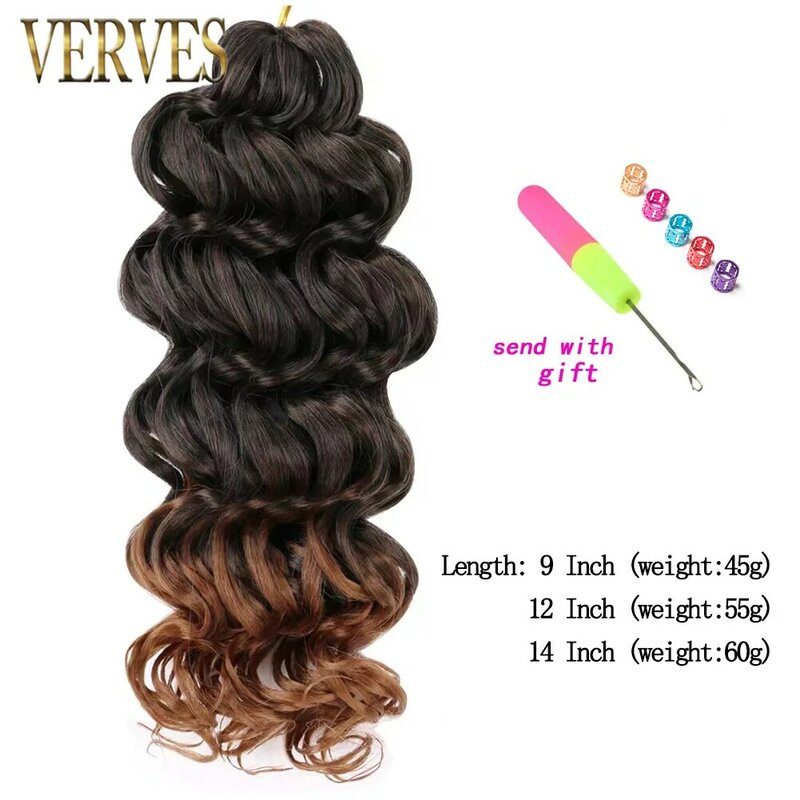 VERVES Synthetic Deep Wave Crochet Hair 9''12''14'' Ombre Extension Ocean Short Curly Weave Twist Braids Water Brown Black Grey
