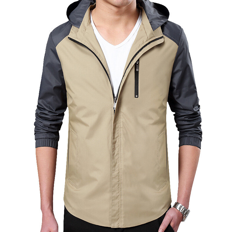 Jaquetas masculinas de zíper com capuz Windproof, jaquetas masculinas, roupas impermeáveis, estilo coreano, ao ar livre, primavera, outono