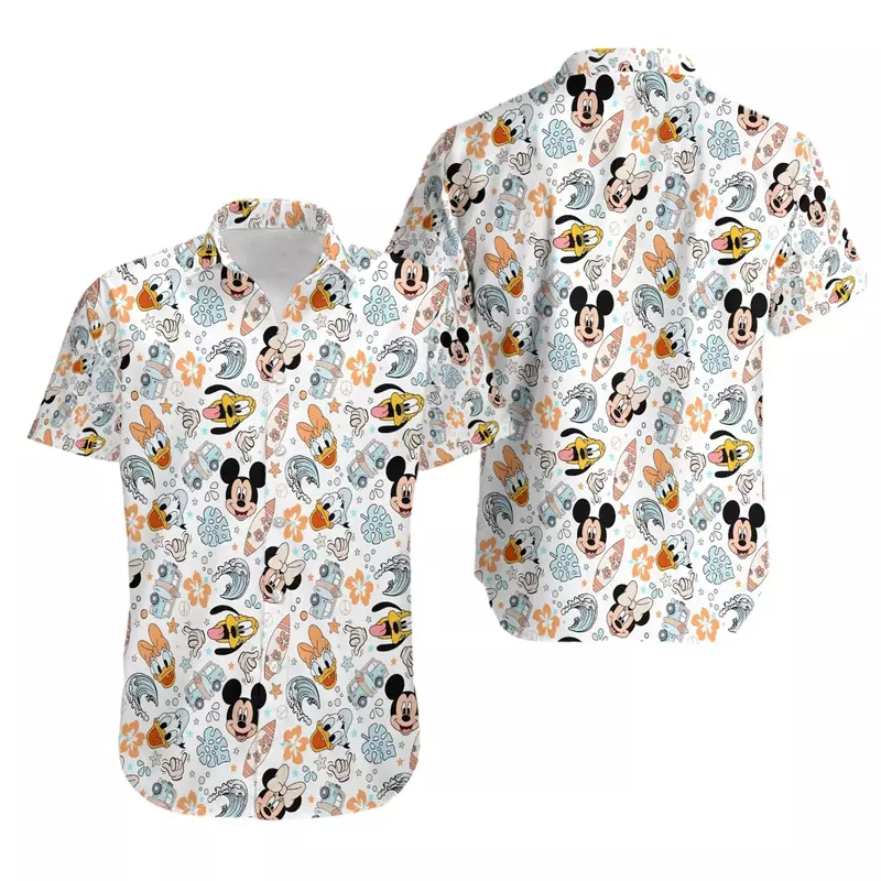 Гавайская рубашка в богемном стиле с Микки Маусом и волшебным замком, мужская женская рубашка, гавайская рубашка с диснеевским рисунком, Пляжная гавайская рубашка с Микки и Минни