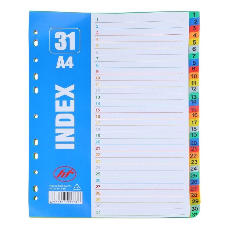 31 Sheets A 4 File Dividers with Punched Hole Binders Dividers Subject Dividers Colour Folder Dividers for Students