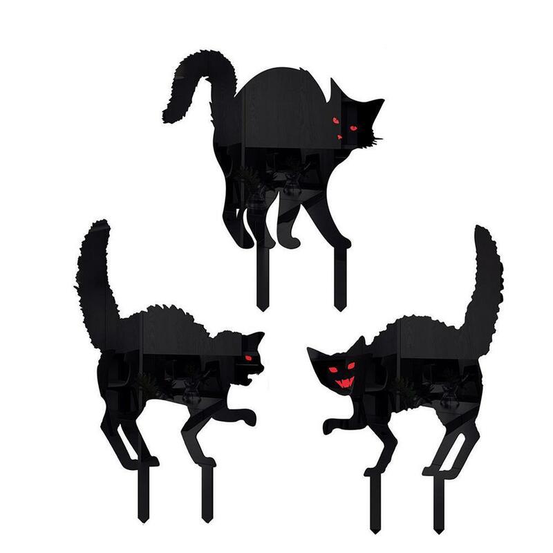 무서운 고양이 동물 실루엣 정원 삽입 카드, 아크릴 블랙 조각 소품, 야외 예술 실루엣 스테이크 개 장식, J8I4
