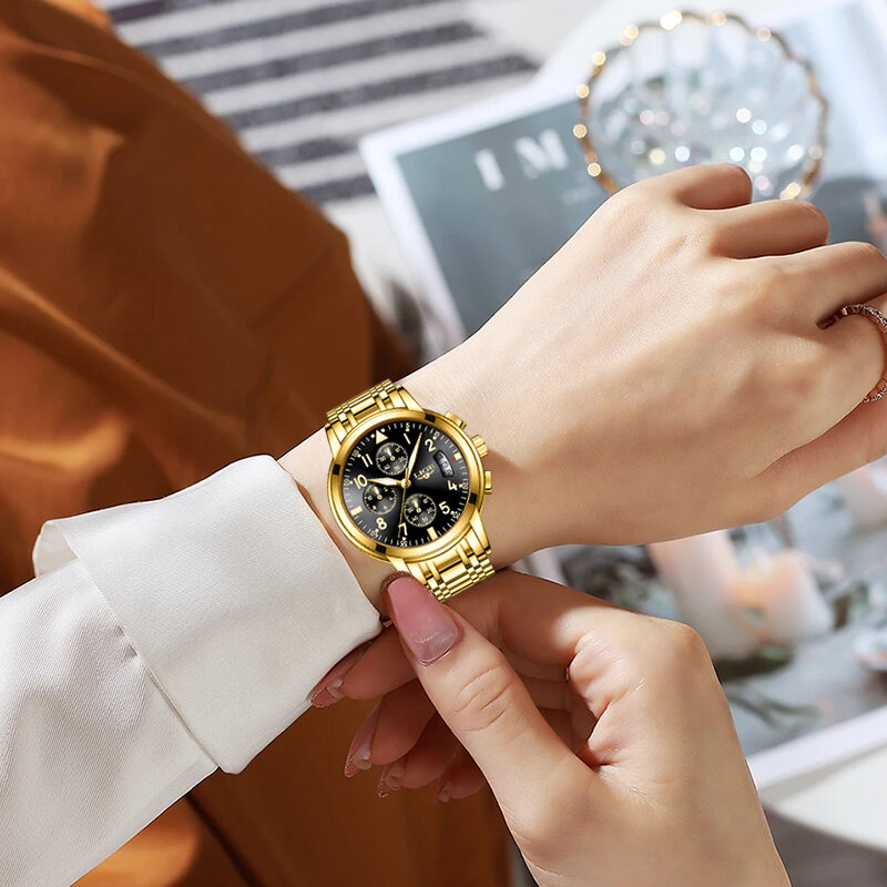 Часы наручные LIGE женские кварцевые, простые деловые брендовые Роскошные с хронографом